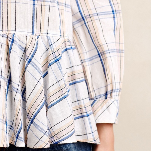 Anthropologie Maeve Sava Swing Top Plaid Neutral Motif Size 12 - Picture 5 of 10